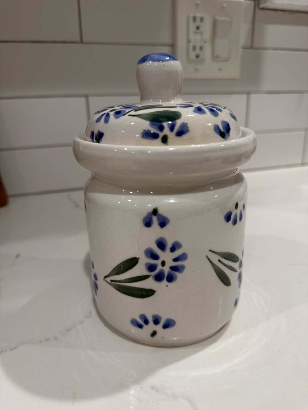 Ceramic Blue Floral Jar or Canister